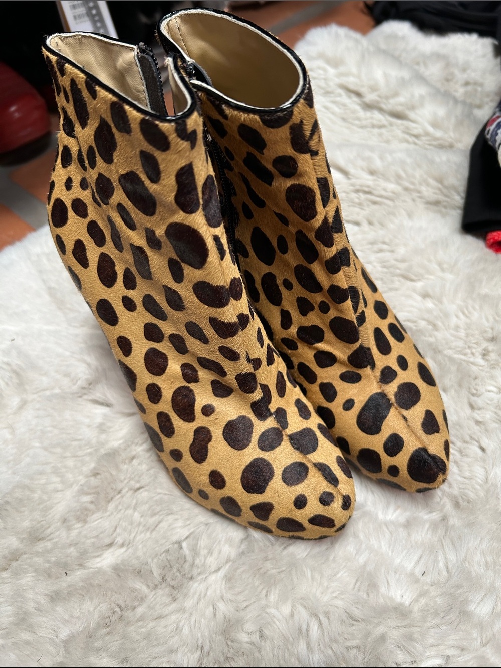 Leopard Print Ankle Boots - Tan and Black